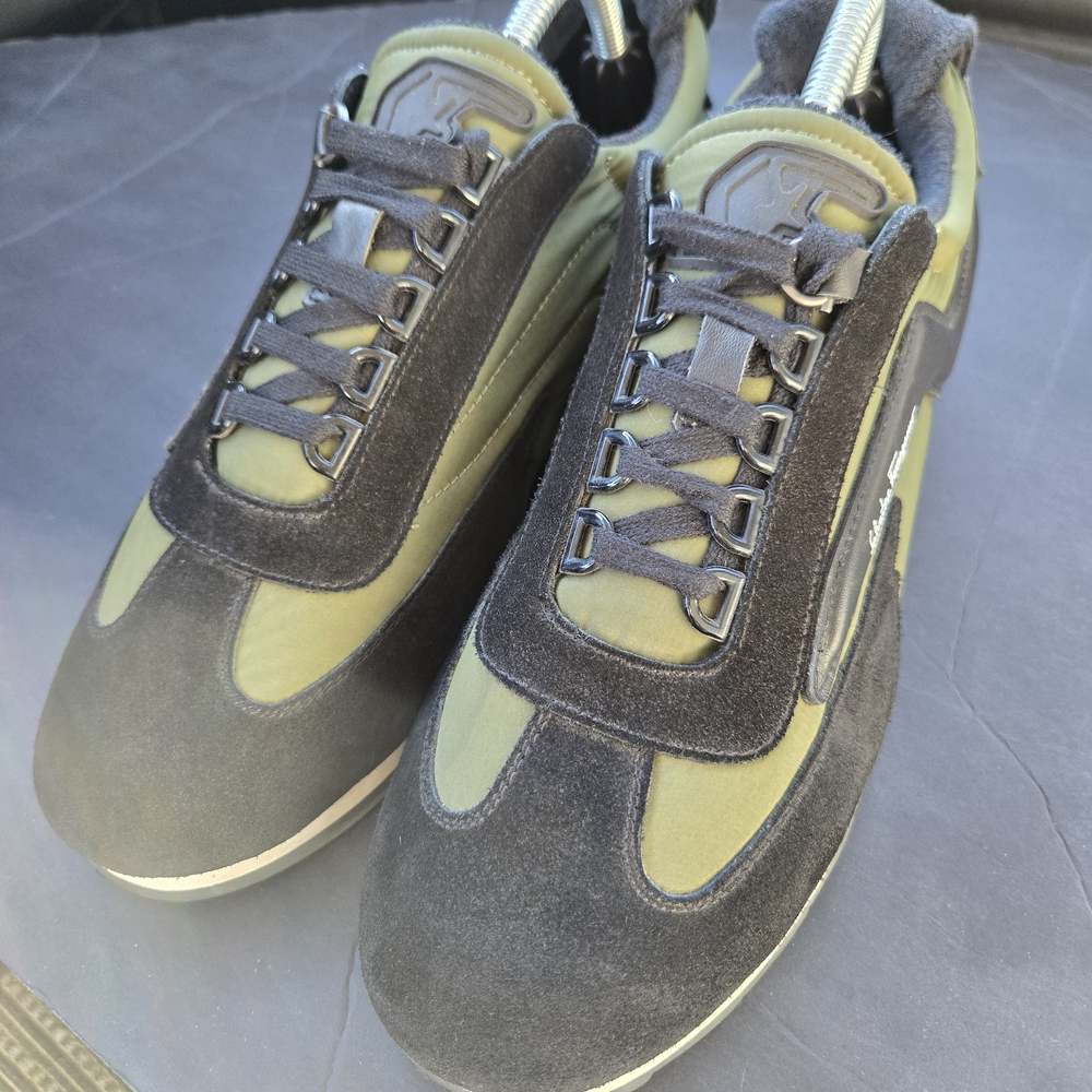 Salvatore Ferragamo Black and Olive Sneakers